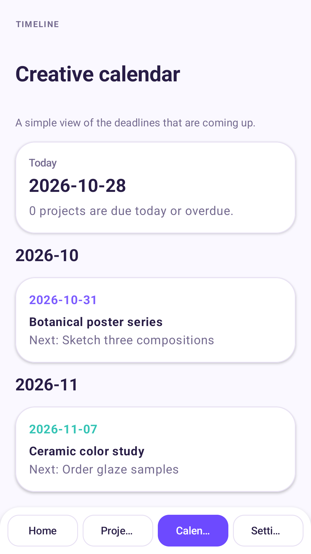 Creative calendar screen