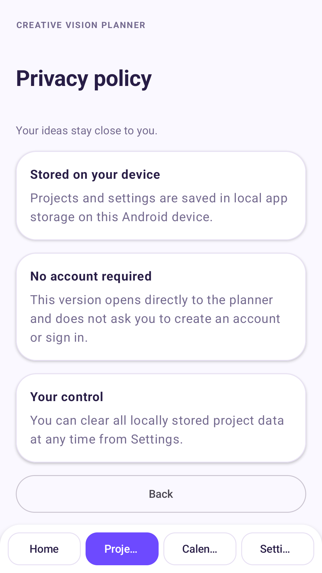 Project detail screen